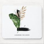Tropical Palm Leaf Letter L Monogram Personalised Mouse Pad<br><div class="desc">Customisable letter L monogram mousepad featuring watercolor tropical palm leaf,  faux gold foil leaf and black watercolor brush accents. Personalise this tropical monogram mousepad by your name or other details. This boho letter L monogram mousepad will be perfect as a gift. Other letters are available.</div>
