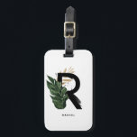 Tropical Palm Leaf Letter R Monogram Bridesmaid Luggage Tag<br><div class="desc">Modern and boho-inspired letter R monogram luggage tag. It features watercolor illustrations of tropical palm leaf with faux gold foil accents and black brush stroked. Personalise by adding a name. This modern cactus monogram luggage tag will be perfect as a bridesmaid gift,  birthday gift and graduation gift.</div>