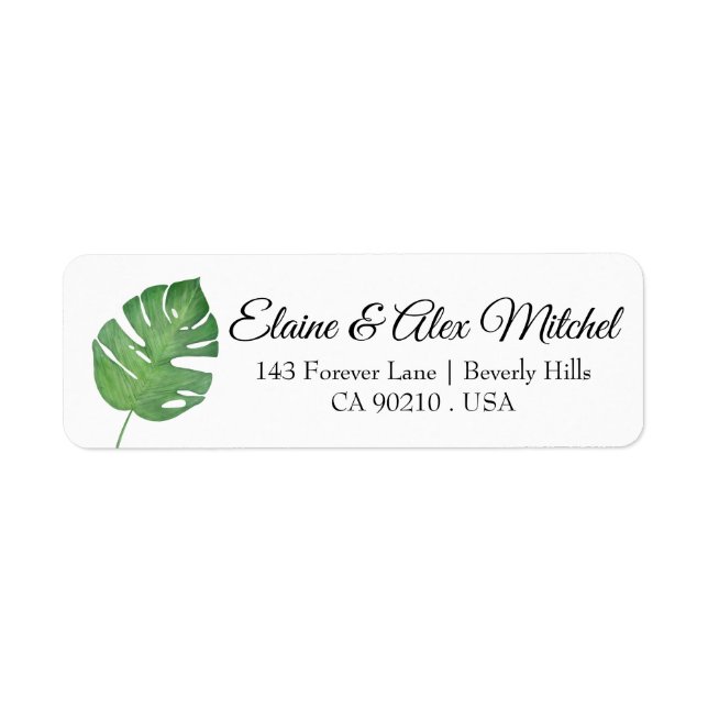 Tropical Palm Leaf Modern Return Mailing Address Label (Front)