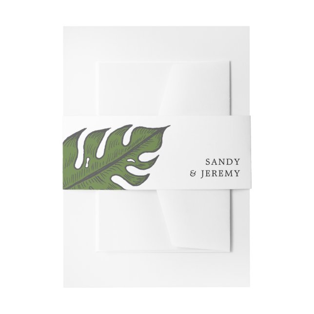 Tropical Palm Leaf Modern Wedding Invitation Belly Band (Front Example)