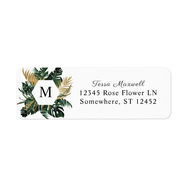Tropical Palm Leaf Monogram Return Address Label (Front)