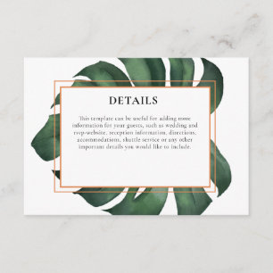 Tropical Palm Leaf Monstera Accommodation Enclosure Card
