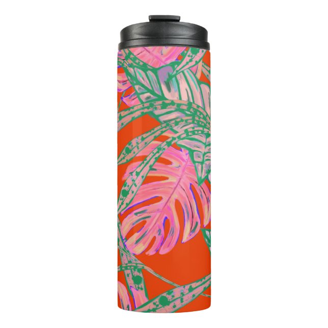 Tropical Palm leaf monstera coleus red green pink Thermal Tumbler (Front)