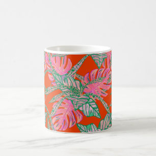 Tropical Palm leaf monstera coleus red pink green Coffee Mug