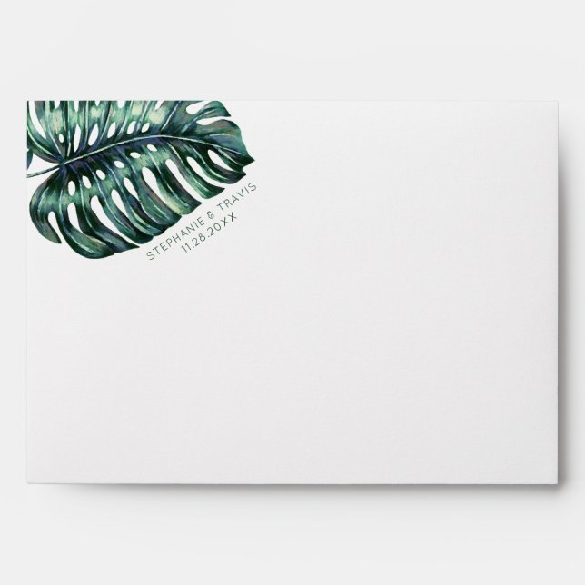 Tropical Palm Leaf Monstera Return Address Mailing Envelope (Front)