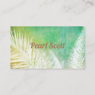 tropical palm leaf nature art teal blue and white business card