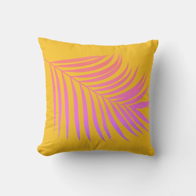 Tropical Palm Leaf Orange Yellow Pink Gift Decor Cushion (Front)