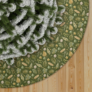 Tropical Palm Leaf Pattern Brushed Polyester Tree Skirt