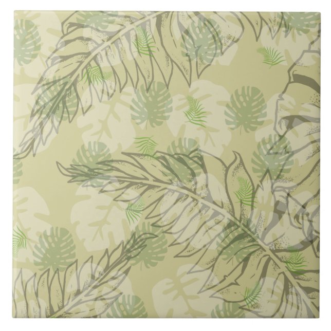 Tropical Palm Leaf Pattern Ceramic Tile (Front)