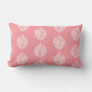 Tropical Palm Leaf Pattern Flamingo Pink Lumbar Cushion