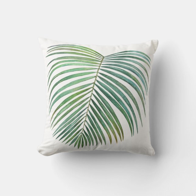 Tropical Palm Leaf Print, Watercolor Cushion (Front)
