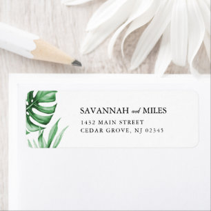 Tropical palm leaf RSVP envelope label Return Address Label