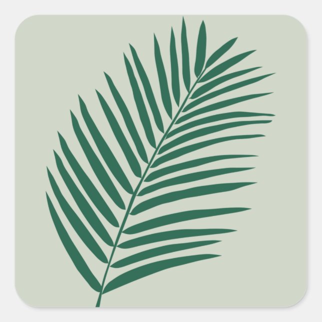 Tropical Palm Leaf Sage Green And Olive Green Square Sticker (Front)