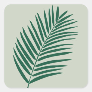 Tropical Palm Leaf Sage Green And Olive Green Square Sticker