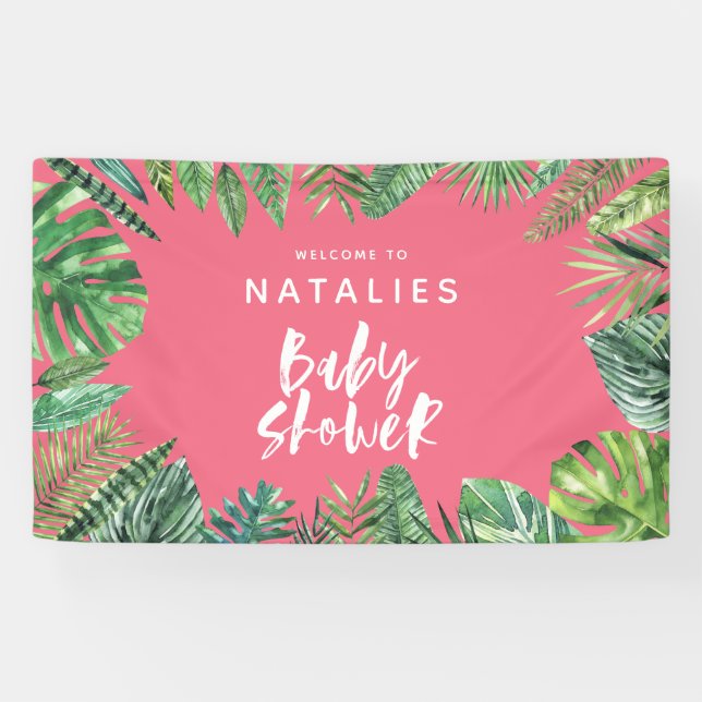 Tropical palm leaf & script baby shower banner (Horizontal)
