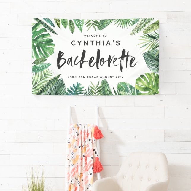 Tropical palm leaf & script bachelorette banner (Insitu)