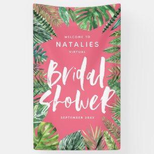 Tropical palm leaf & script virtual bridal shower banner