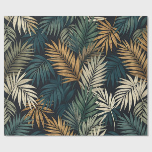 Tropical Palm Leaf Seamless Pattern Dark Wrapping Paper