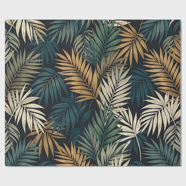 Tropical Palm Leaf Seamless Pattern Dark  Wrapping Paper (Flat)