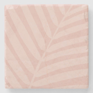 Tropical Palm Leaf Soft Beige and Blush Stone Coaster