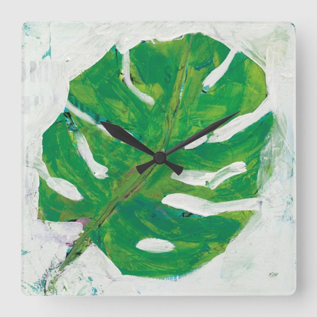 Tropical | Palm Leaf Square Wall Clock (Front)