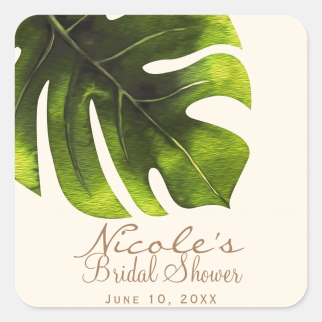 Tropical Palm Leaf Summer Elegant Modern Wedding Square Sticker (Front)