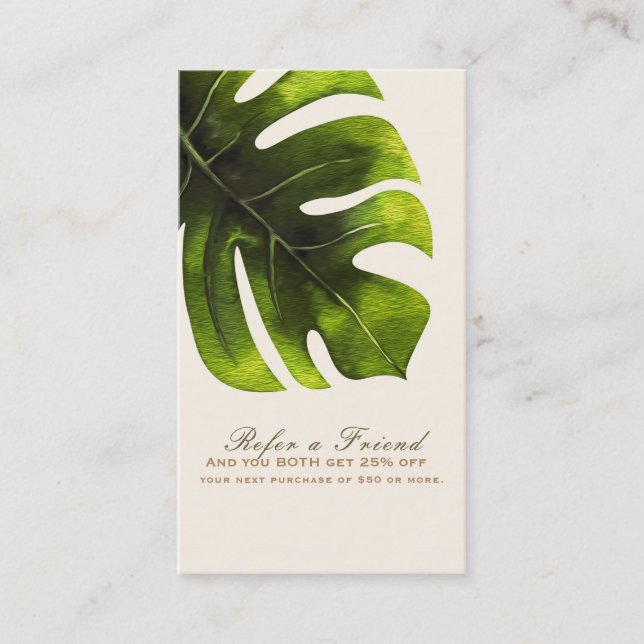 Tropical Palm Leaf Summer Elegant Refer a Friend Referral Card (Front)