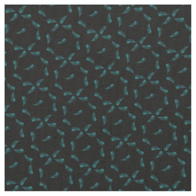 Tropical Palm Leaf Teal Black Jungle Pattern Fabric (Close Up)