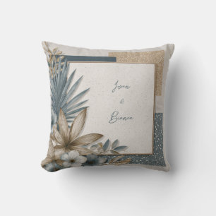 Tropical Palm Leaf Terrazzo Geometric Gold Texture Cushion