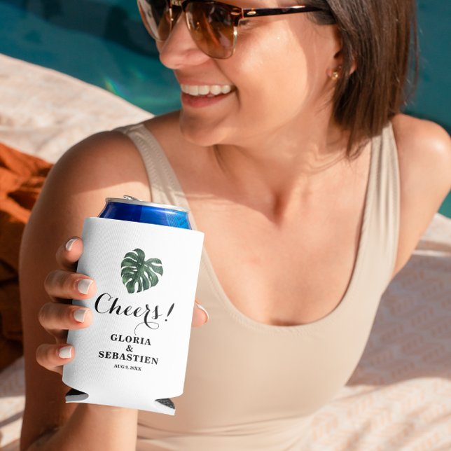 Tropical Palm Leaf  Wedding Can Cooler (Creator Uploaded)