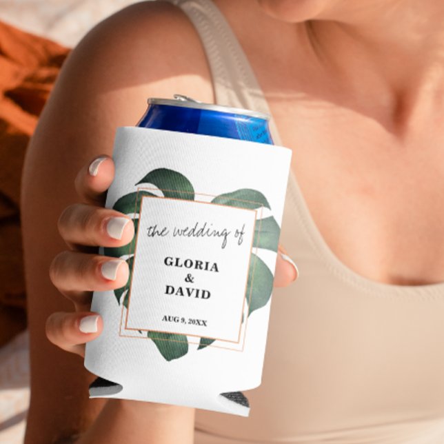 Tropical Palm Leaf  Wedding Can Cooler (Creator Uploaded)