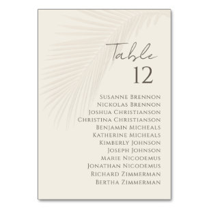 Tropical Palm Leaf Wedding Chart Table Number