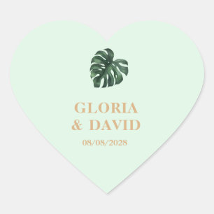 Tropical Palm Leaf Wedding Heart Sticker