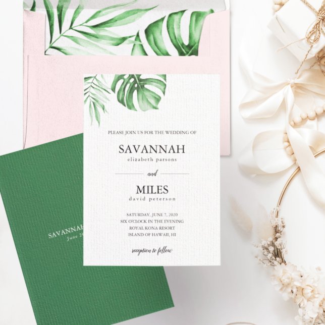 Tropical palm leaf wedding invitation (Creator Uploaded)