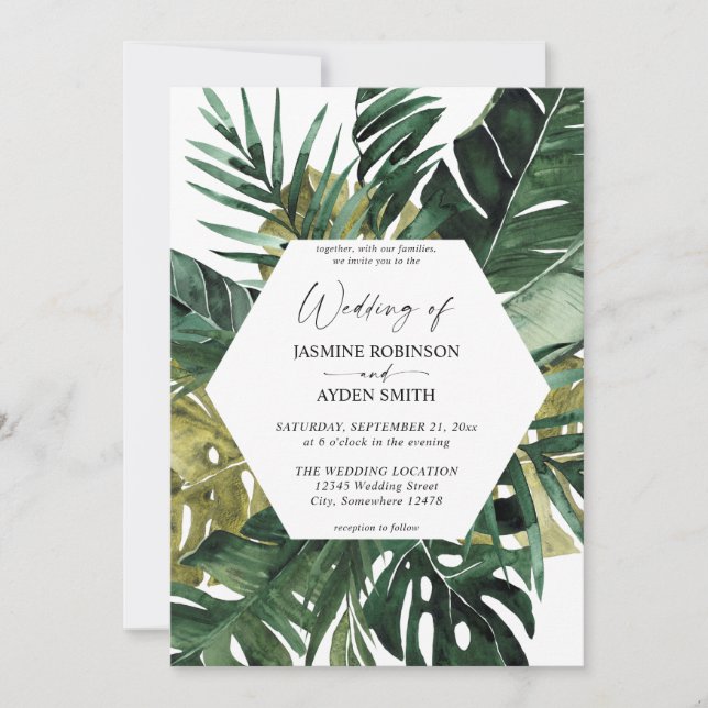 Tropical Palm Leaf Wedding Invitation (Front)