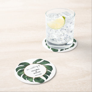 Tropical Palm Leaf Wedding Round Paper Coaster