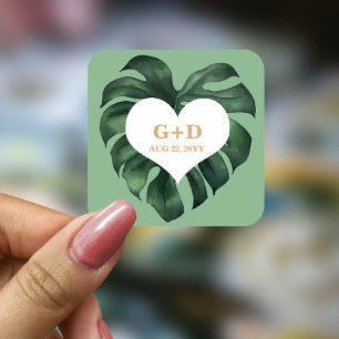 Tropical Palm Leaf Wedding Square Sticker