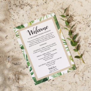 Tropical Palm Leaf Wedding Weekend  Itinerary Invitation