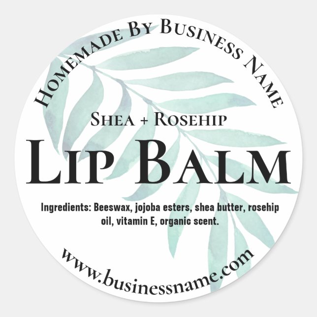 Tropical Palm Leaf White Lip Balm Tube Labels (Front)