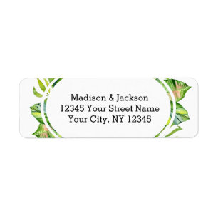 Tropical Palm Leaf Wreath Wedding Return Address Label