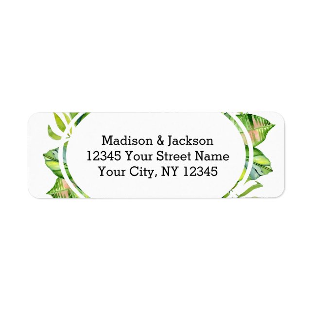 Tropical Palm Leaf Wreath Wedding Return Address Label (Front)