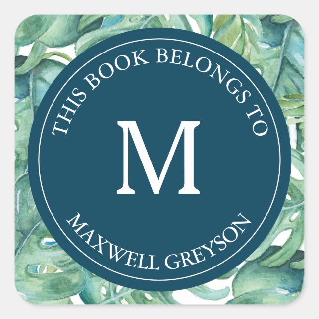 Tropical Palm Leave Back To School Bookplate Square Sticker (Front)