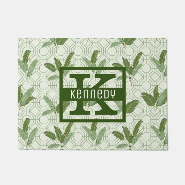 Tropical Palm Leaves | Add Your Name Doormat (Front)