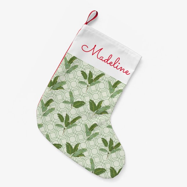 Tropical Palm Leaves | Add Your Name Small Christmas Stocking (Front (Hanging))