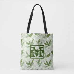 Tropical Palm Leaves Add Your Name Tote Bag