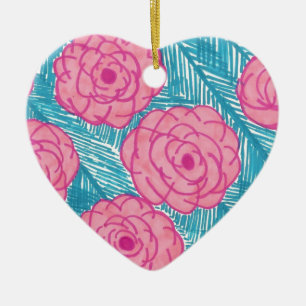 Tropical Palm Leaves and Flowers Ceramic Tree Decoration