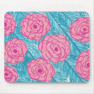 Tropical Palm Leaves and Flowers Mouse Pad
