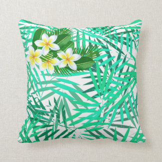 Tropical Palm Leaves and Flowers pattern Cushion