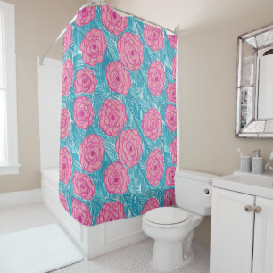 Tropical Palm Leaves and Flowers Shower Curtain