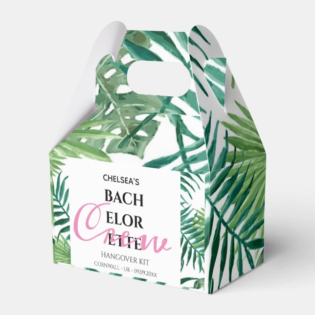 Tropical Palm Leaves Bachelorette Hangover Kit Favour Box (Front Side)